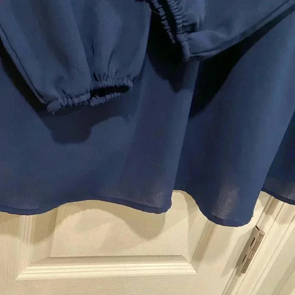 BloomChic Blue Black Velvet Floral Balloon Sleeve V Neck Ruffle Top Size 16 - Picture 5 of 11